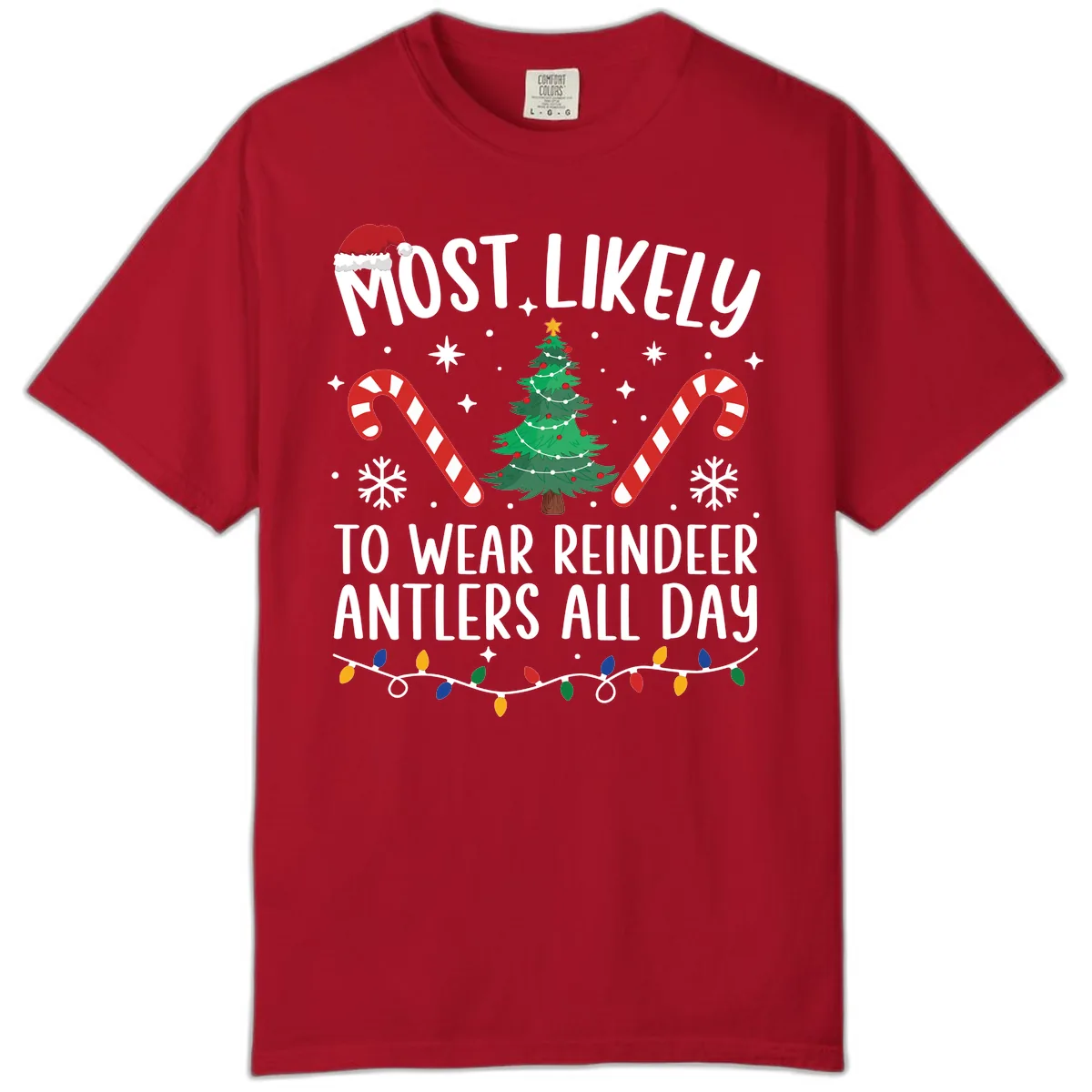 Most Likely To Wear Reindeer Antlers All Day Comfort Color in Red